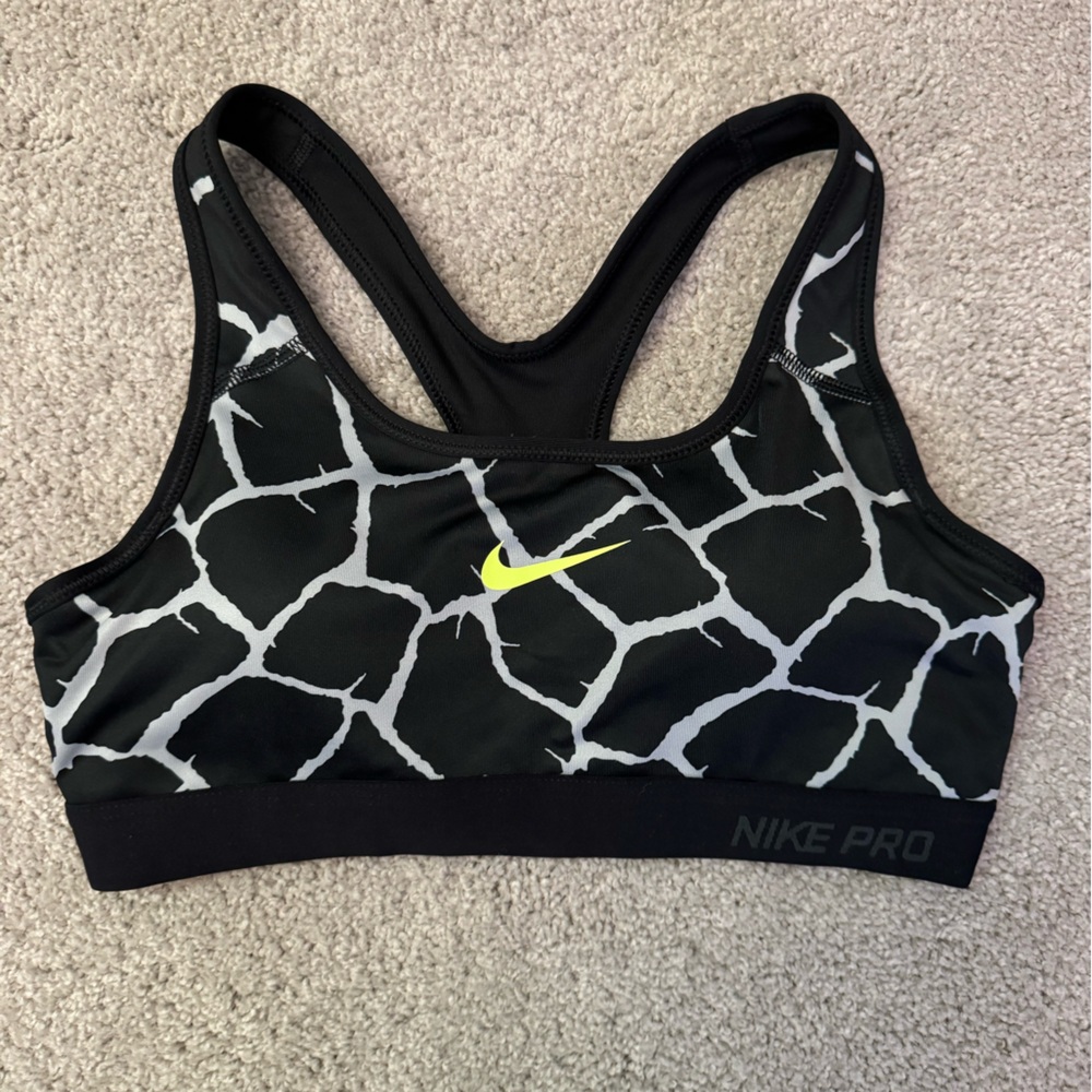 Nike Pro Dri-Fit Sports Bra, Black White Yellow, S